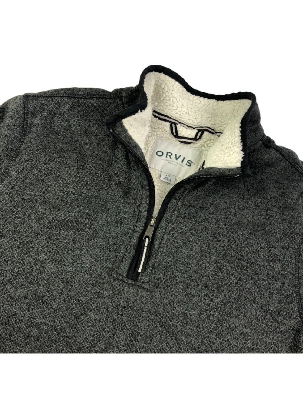Orvis Men's 1/4 Zip Thick Sherpa Lined Pullover Sweater Gray • Large